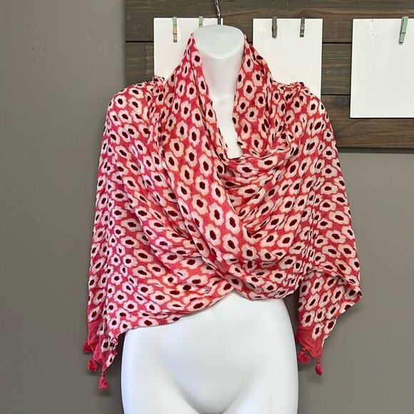 Kate Spade New York Pink Cream Red Viscose Abstract Fashion Scarf 2017 83”, 22” - Picture 1 of 12